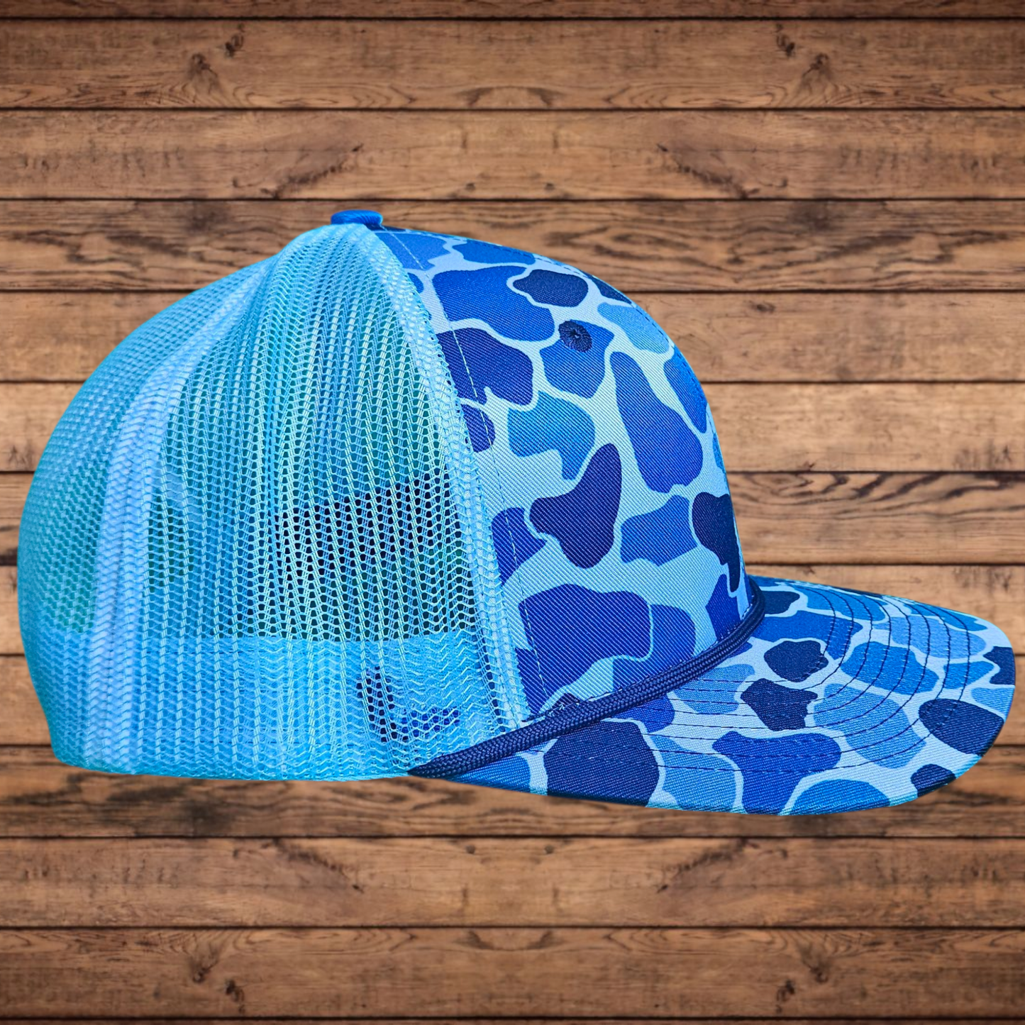 Blue Water, Duck Camo, 6 Panel Trucker Blank Wholesale