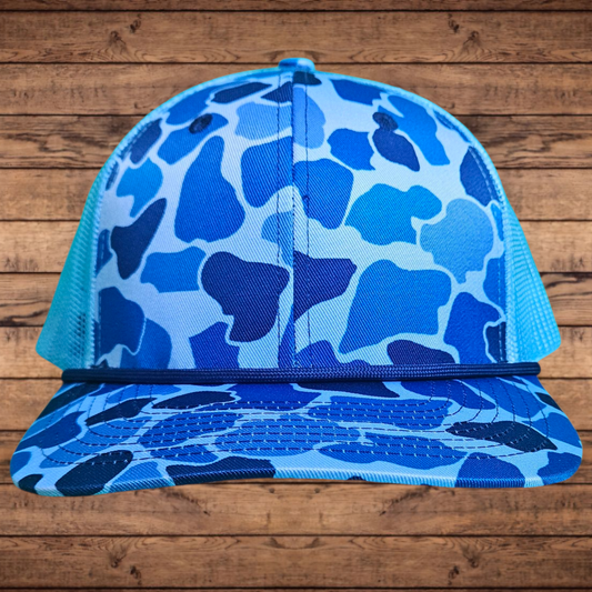 Blue Water, Duck Camo, 6 Panel Trucker Blank Wholesale